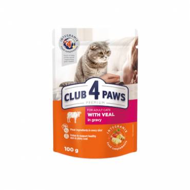 CLUB 4 PAWS PREMIUM "AR TEĻA GAĻU MĒRCĒ". PILNVĒRTĪGA KONSERVĒTA BARĪBA PIEAUGUŠIEM KAĶIEM