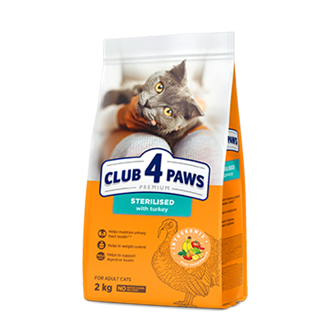 CLUB 4 PAWS PREMIUM "AR TĪTARA". KOMPLEKSĀ SAUSĀ BARĪBAPIEAUGUŠIEM STERILIZĒTIEM KAĶIEM