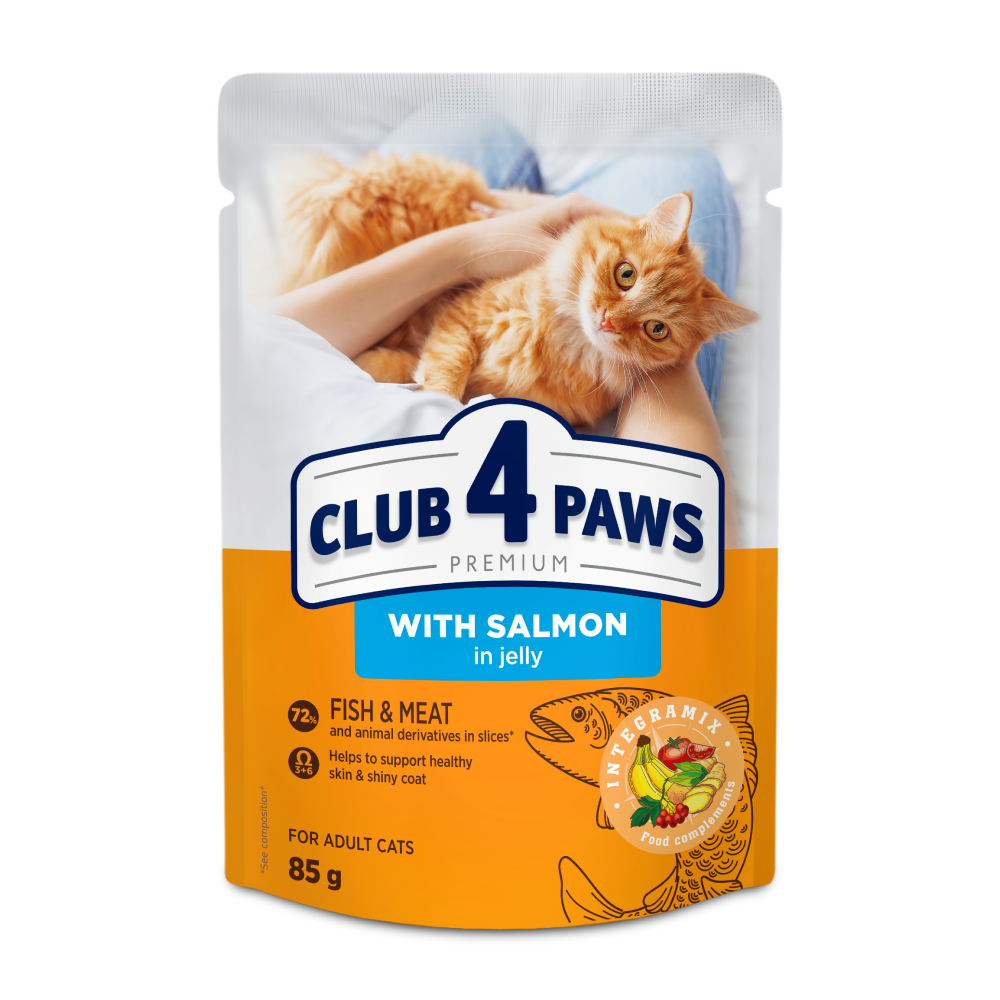 CLUB 4 PAWS PREMIUM "AR LASIS ŽELEJĀ". PILNVĒRTĪGA KONSERVĒTA BARĪBA PIEAUGUŠIEM KAĶIEM