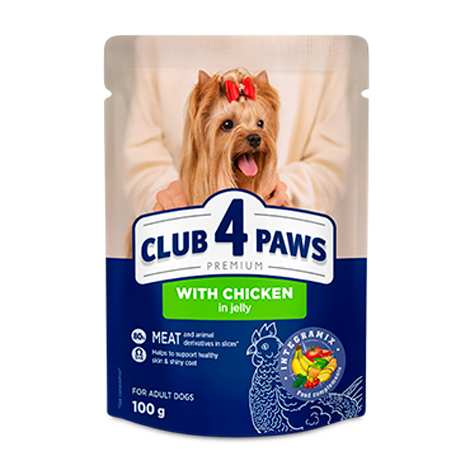 CLUB 4 PAWS PREMIUM "AR VISTAS GAĻU ŽELEJĀ". PILNVĒRTĪGA KONSERVĒTA BARĪBA PIEAUGUŠIEM SUŅIEM