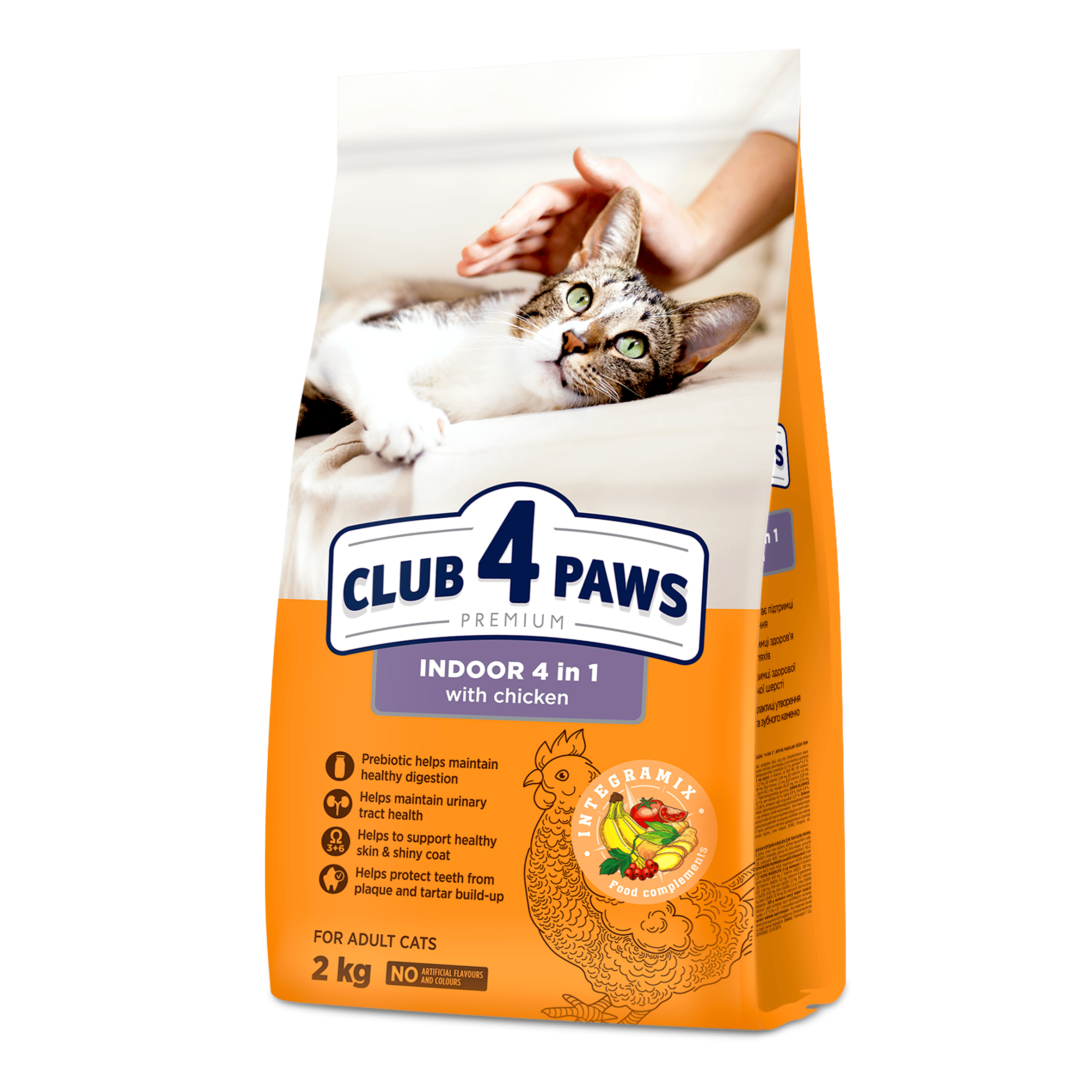 CLUB 4 PAWS PREMIUM. TELPĀS DZĪVOJOŠIEM KAĶIEM "4 IN 1". PILNVĒRTĪGA SAUSĀ BARĪBA PIEAUGUŠIEM KAĶIEM