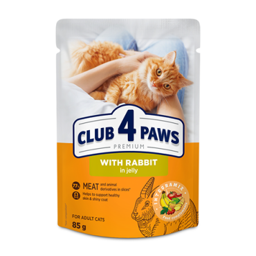CLUB 4 PAWS PREMIUM "AR TRUŠA GAĻU ŽELEJĀ". PILNVĒRTĪGA KONSERVĒTA BARĪBA PIEAUGUŠIEM KAĶIEM
