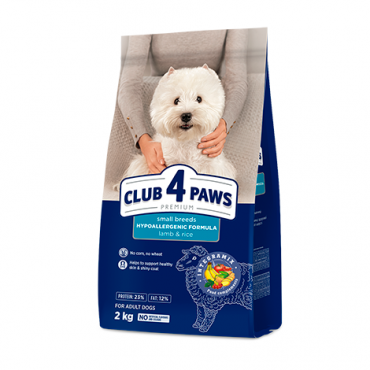 CLUB 4 PAWS PREMIUM “JĒRA GAĻA AR RĪSIEM” MAZO ŠĶIRŅU PIEAUGUŠIEM SUŅIEM. PILNVĒRTĪGA SAUSĀ BARĪBA